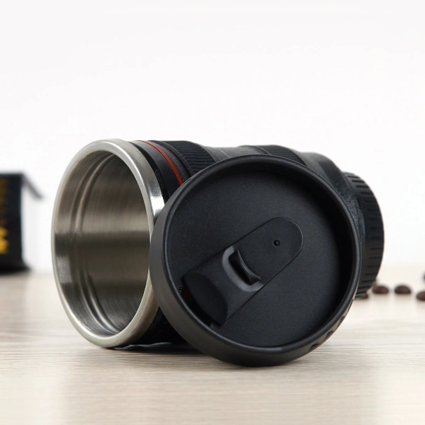 Camera Lens Coffee Mug | Steel Insulated Travel Mug, Thermos with Two Lids -A1002A - BUY ONE